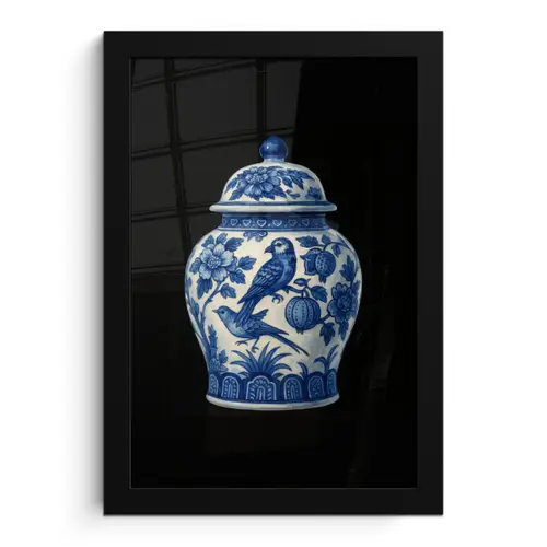 Pot - Delfts Blauw - Bloemen fotolijst zwart zonder passe partout klein -3d