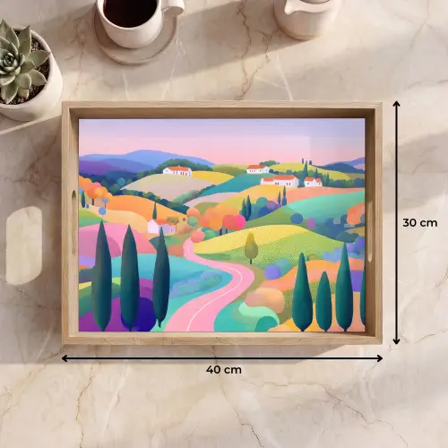 Landschap - Paars - Pastel - Huizen Dienblad Rechthoek middel -USP_Formaat