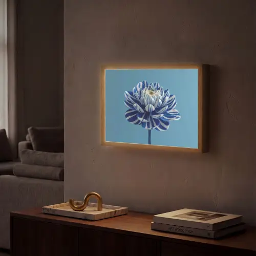 Bloem - Blauw - Bloemblaadjes - Streepjes Light Box met batterij (Wandlamp) middel -sfeer1