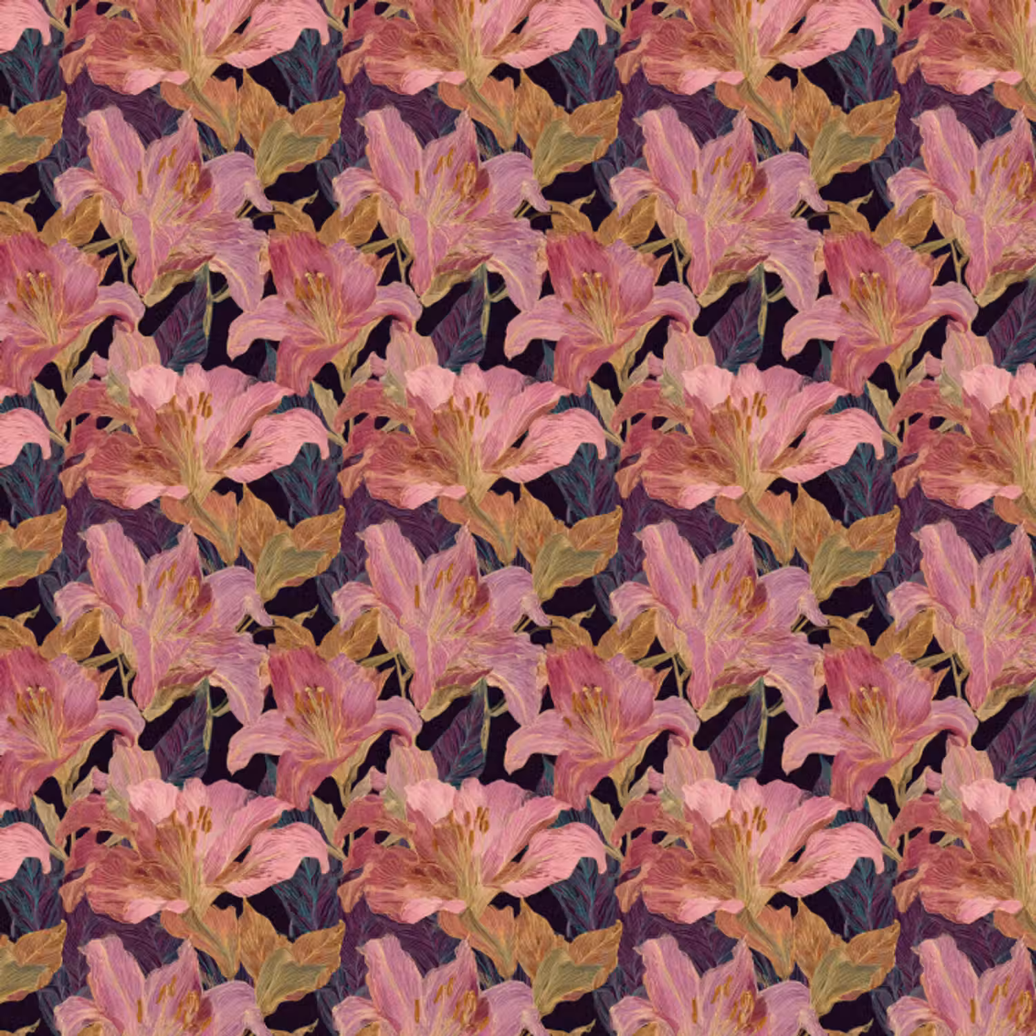 Behang - Lelies - Patroon - Roze - Goud