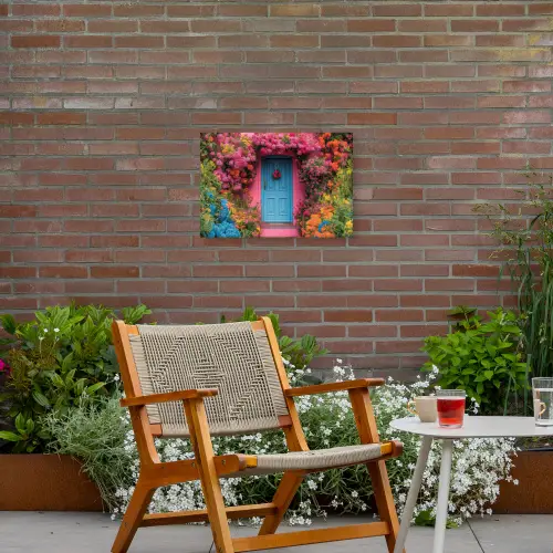Bloemen - Deur - Roze Tuinposter op houten frame 2 cm dik klein -sfeer3