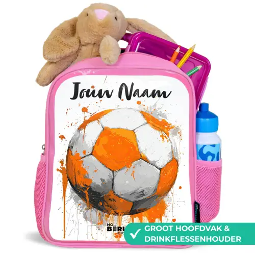 Voetbalvibes - Verf - Oranje Kinderrugzak - Roze middel -inhoud_NL
