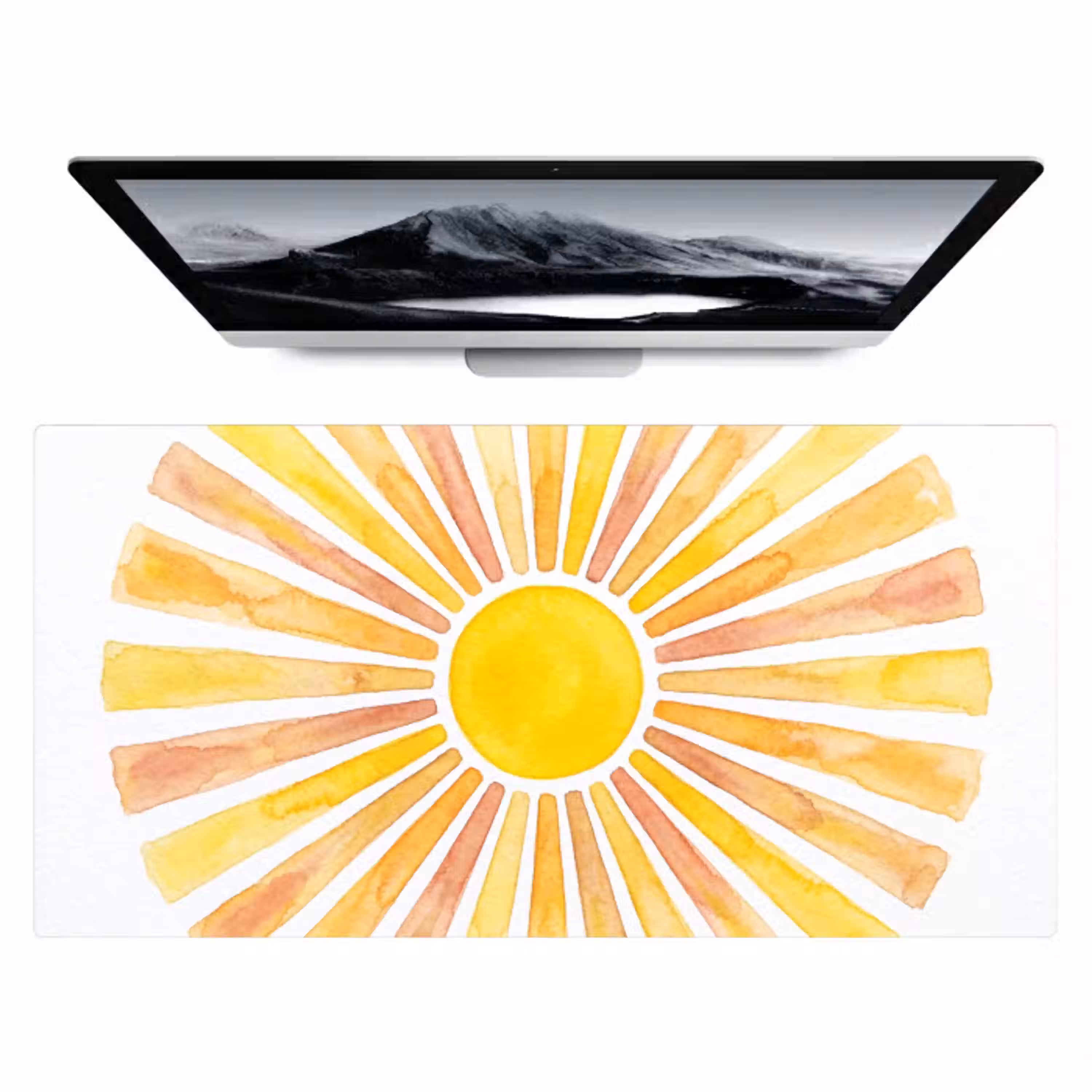 Zon - Stralen - Aquarel - Geel - Abstract Muismat XXL klein -zzz3d