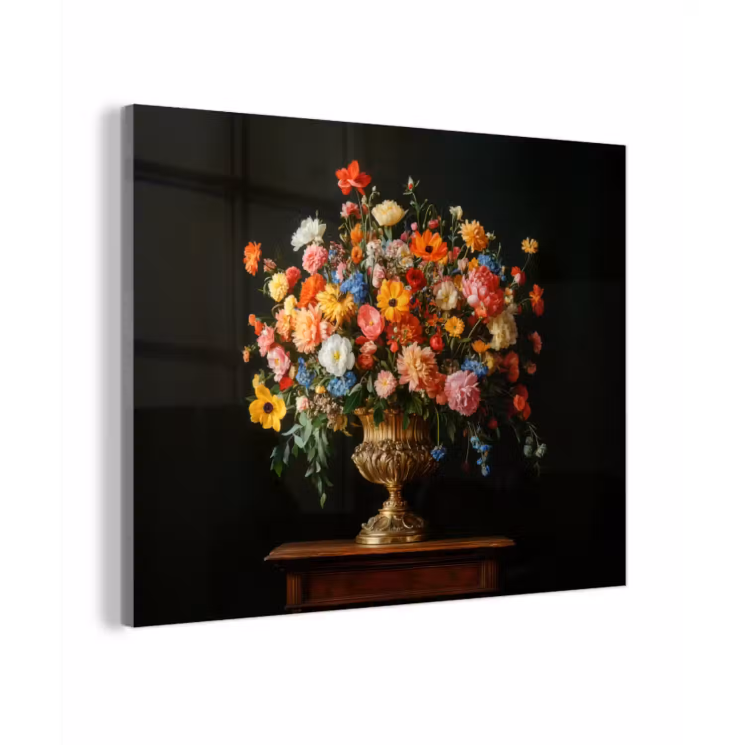 Glas schilderij - Goud - Bloemen - Kleuren - Vaas