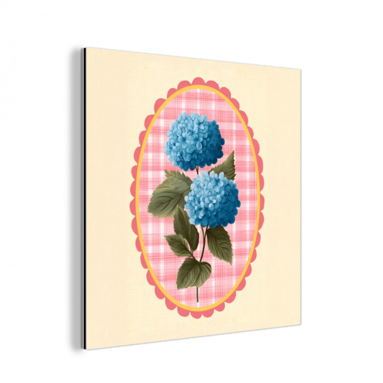 Bloemen - Blauw - Lijst - Bladeren aluminium wit klein -3d