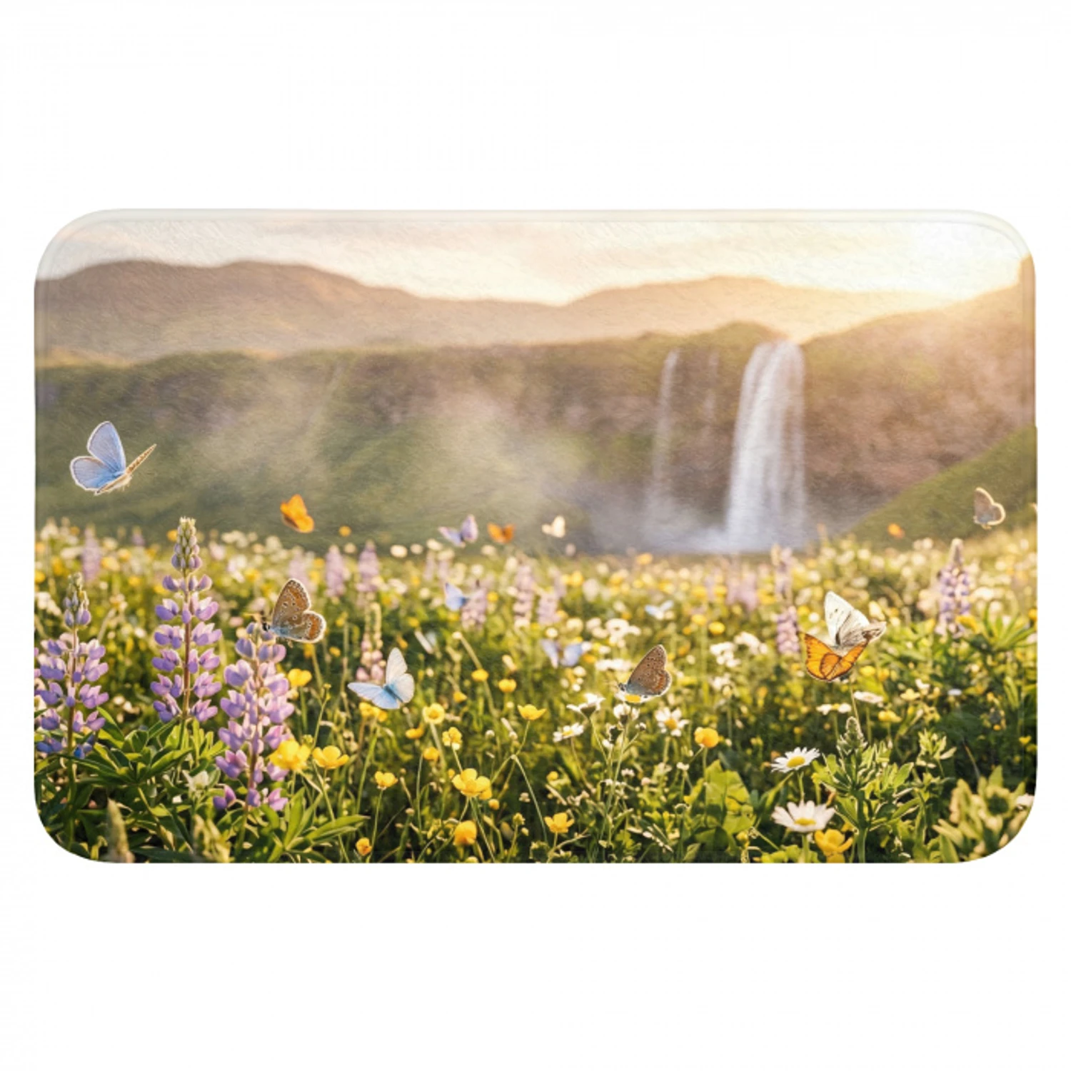 Vlinders - Waterval - Bloemenveld Badmat klein -3d