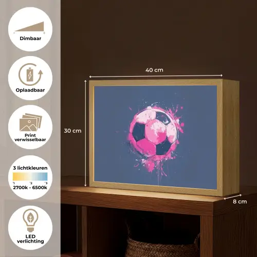 Abstract - Voetbal - Spatten - Roze Light Box met batterij (Wandlamp kind) middel -USP_websiteoverzichtNL