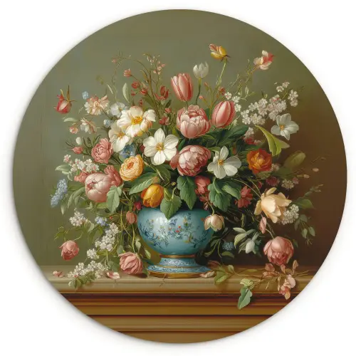 Vaas - Pastel - Kleuren - Bloemen Wandcirkel plexiglas klein -3d