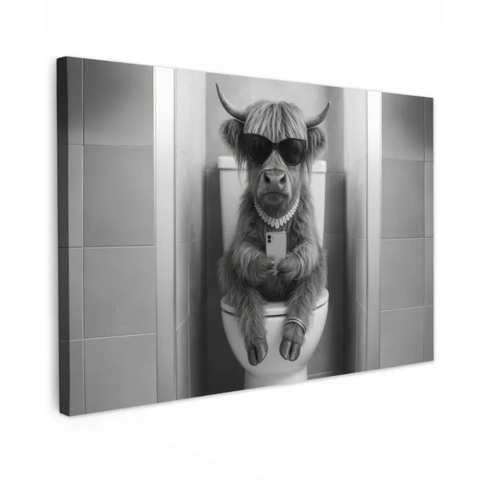 Stier - Telefoon - Toilet - Zwart - Wit canvas 2cm klein -z3d
