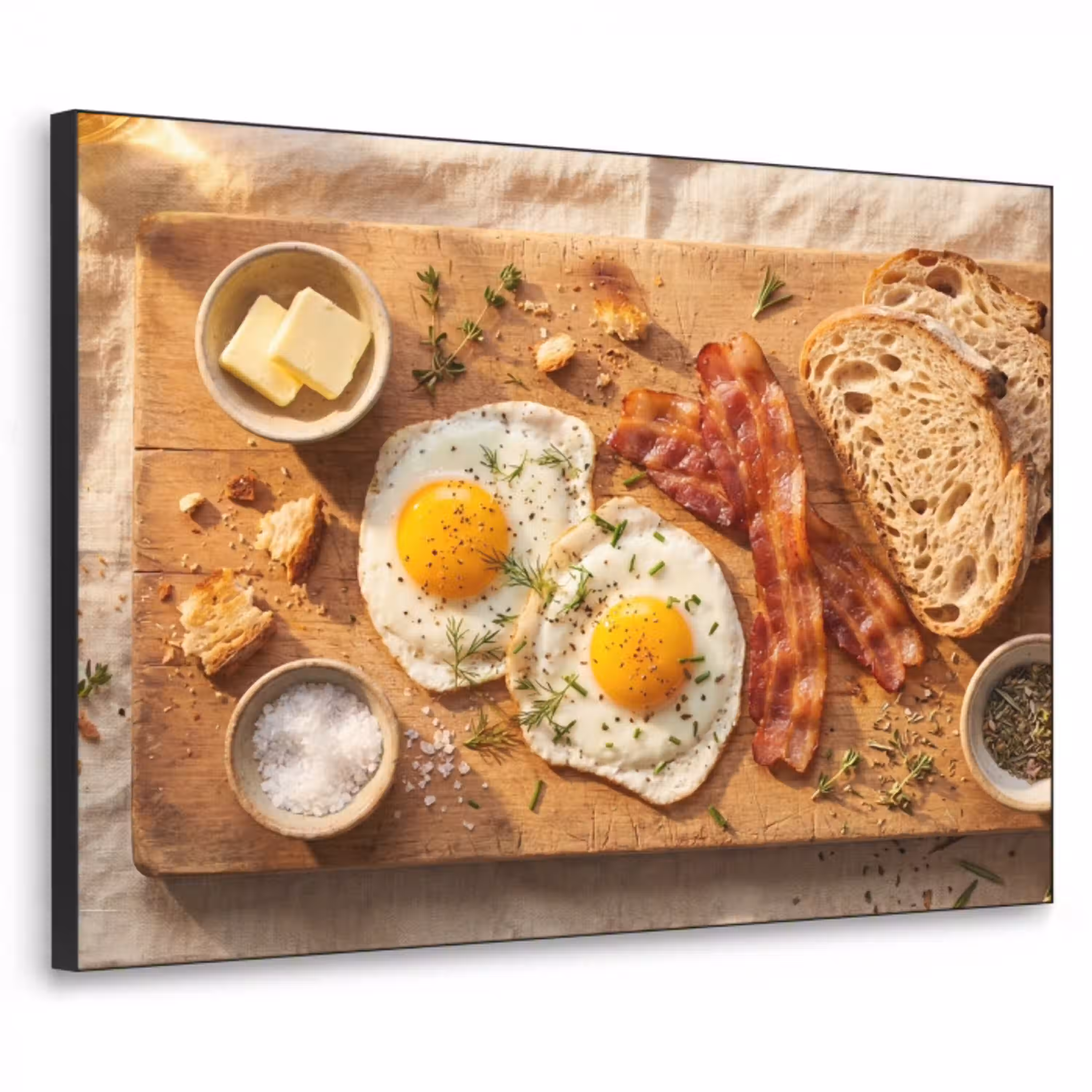 Eten - Ontbijt - Hout - Rustiek - Geel Textielframe zwart klein -3d