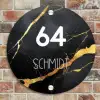 Goud zwart marmer - Modern Naambord Rond klein -sfeer2