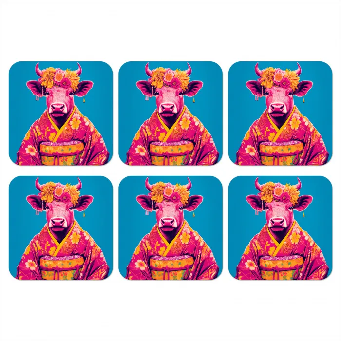 Koe - Bloemenkrans - Oorhangers - Kimono onderzetter kurk middel -3d