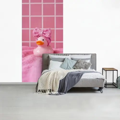 Badeend -Strik - Roze fotobehang vinyl groot -slaapkamer