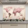 Wereldkaart - Roze - Bloemen keuken achterwand spatscherm klein -3d_website