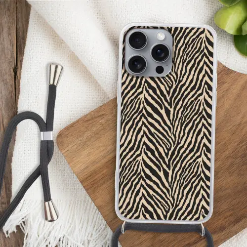 Zebra - Klassiek - Zwart Hoesje iPhone 16 Pro Max met koord klein 804 -sfeer4