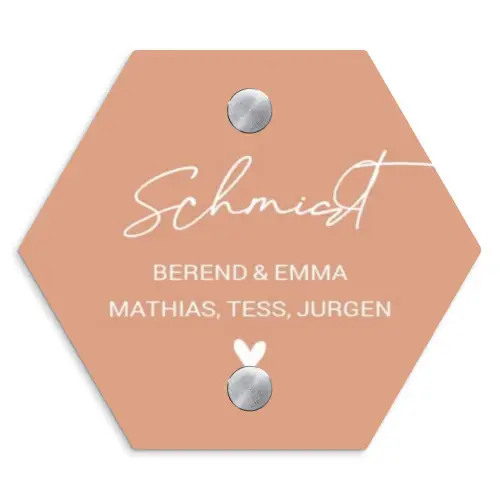 Zalmroze - Sierlijk Naambord Hexagon klein -3d