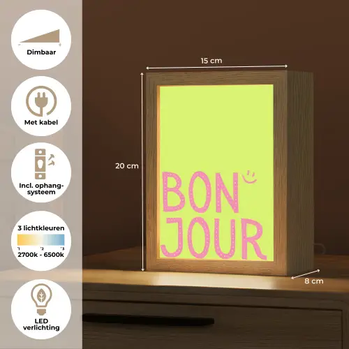 Groen - Smiley - Bonjour - Roze Light Box met kabel (Tafellamp) klein -USP_NL