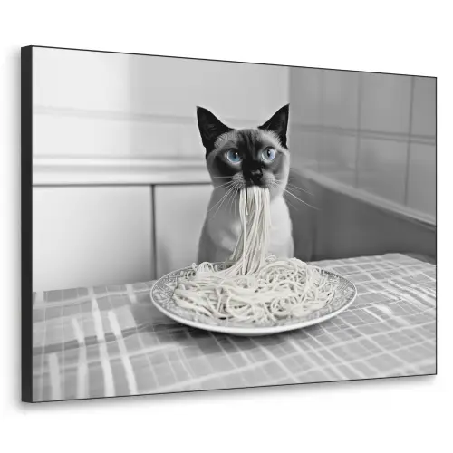 Kat - Siamees - Zwart Wit - Schattig - Dieren Textielframe zwart klein -3d