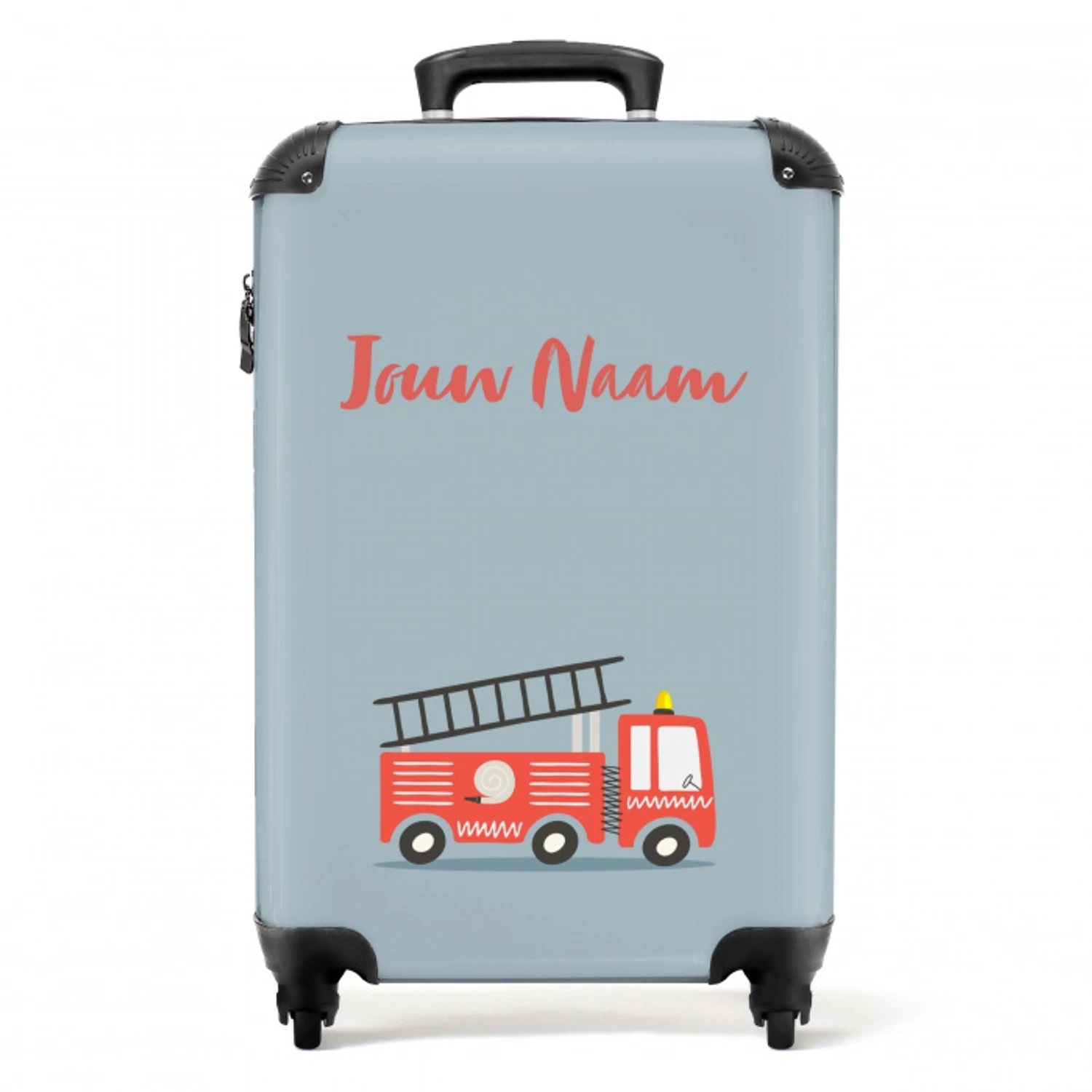 Brandweerauto blauwe achtergrond NBS - Handbagage koffer - Kinderen Unisex middel -productfoto_recht