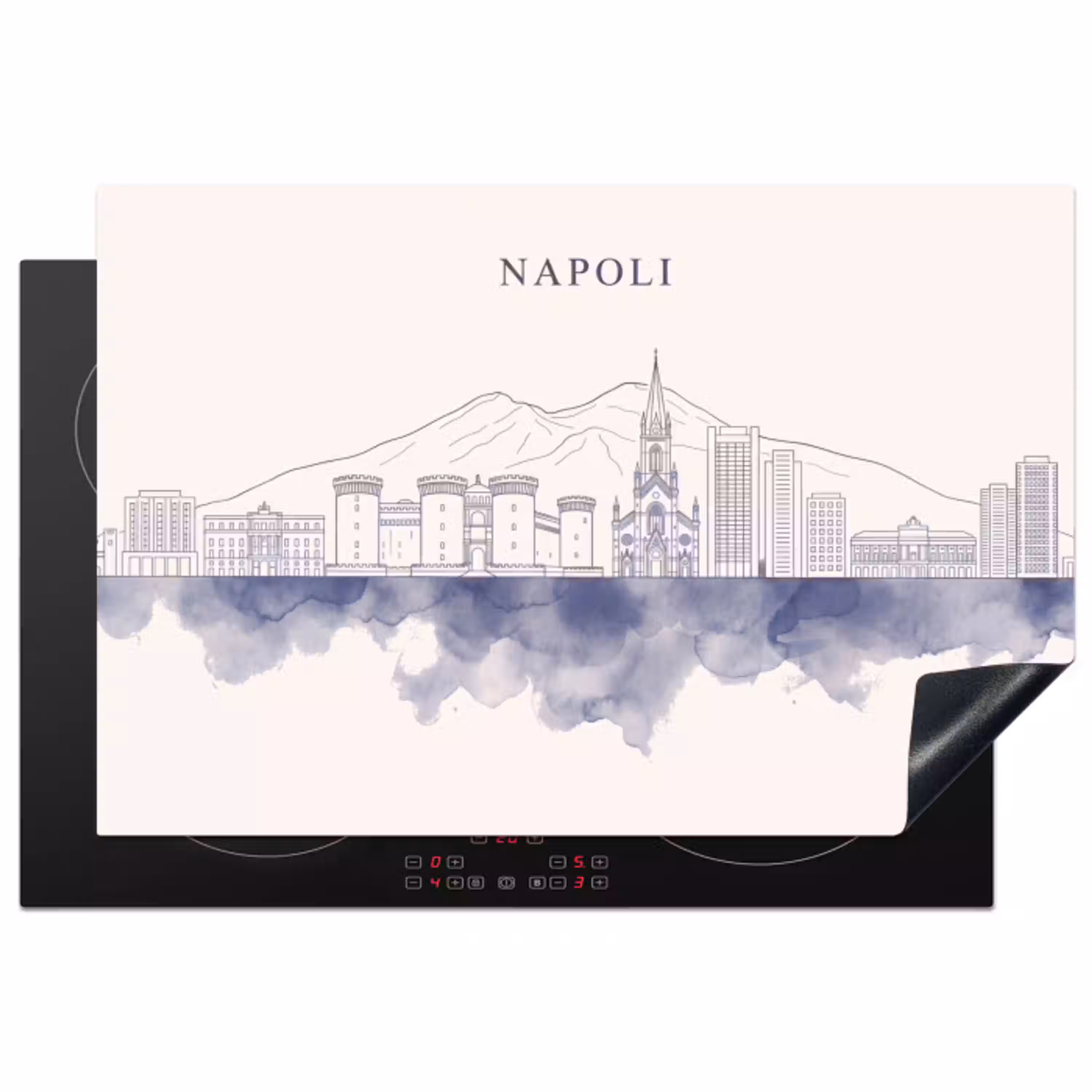 Napels - Skyline - Italie - Lijntekening - Aquarel Inductie beschermer vinyl 3mm klein -3d