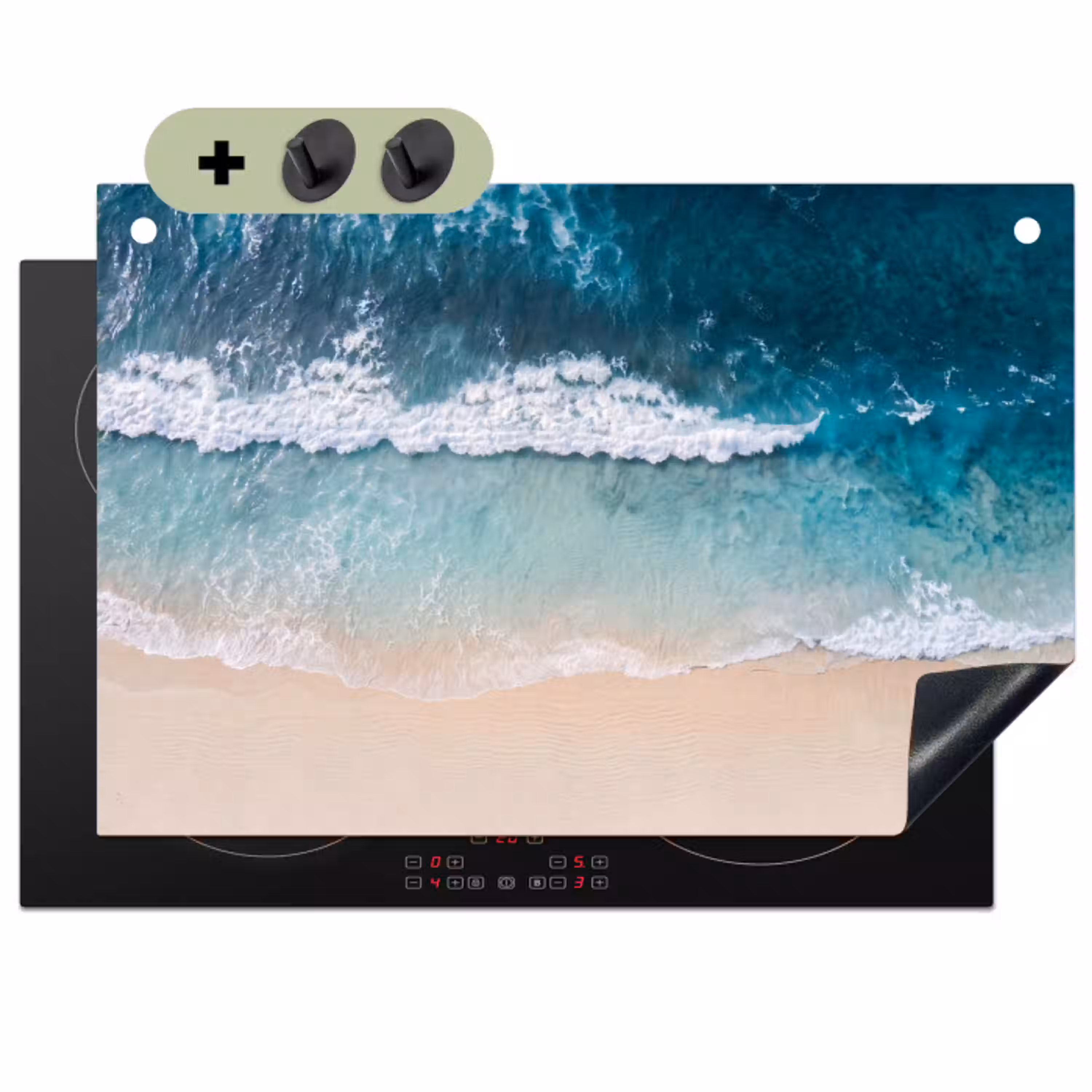 Strand - Zee - Golven - Natuur - Blauw Inductie beschemer met haakjes klein -3d