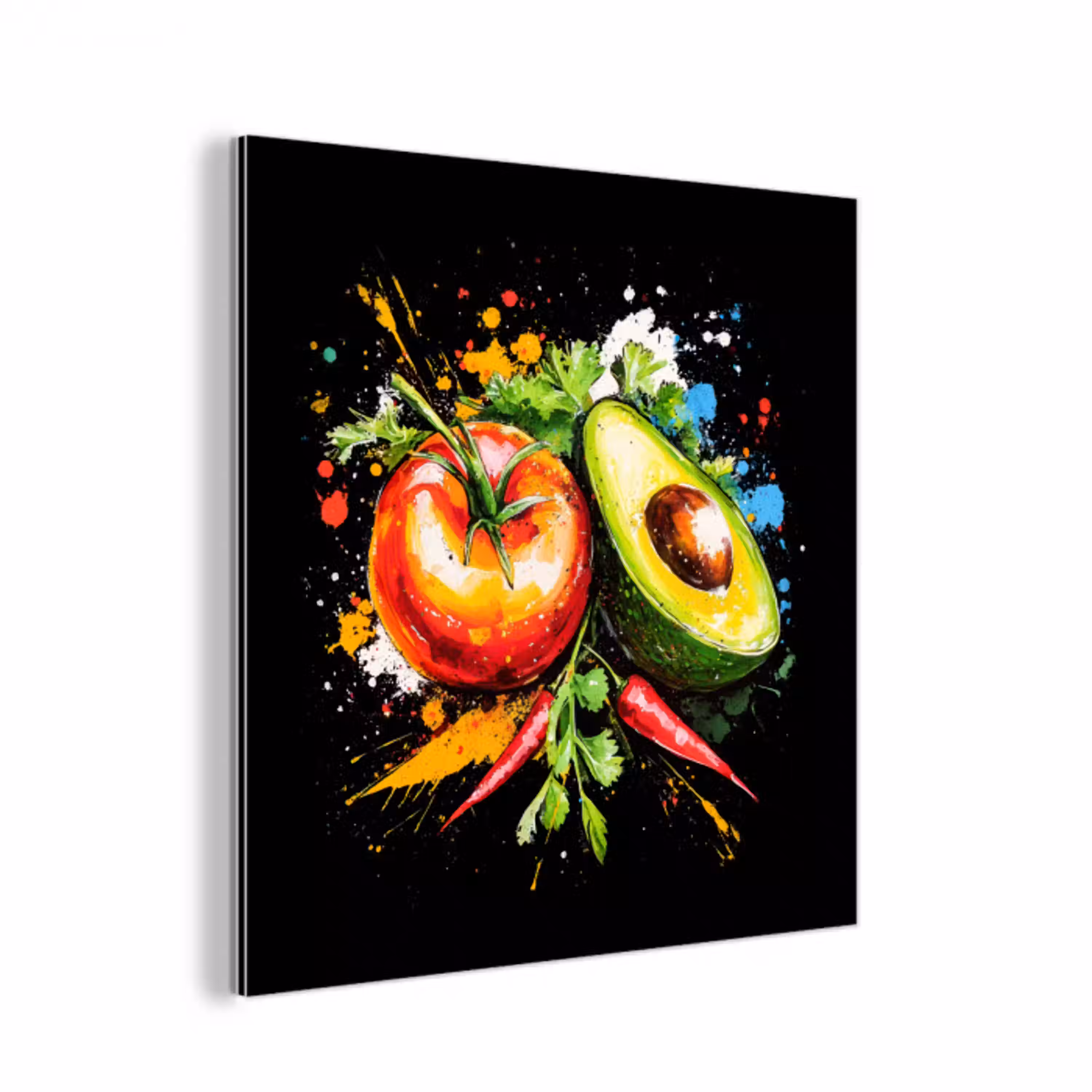 Tomaat - Avocado - Peper - Graffiti - Verf - Modern aluminium wit klein -3d