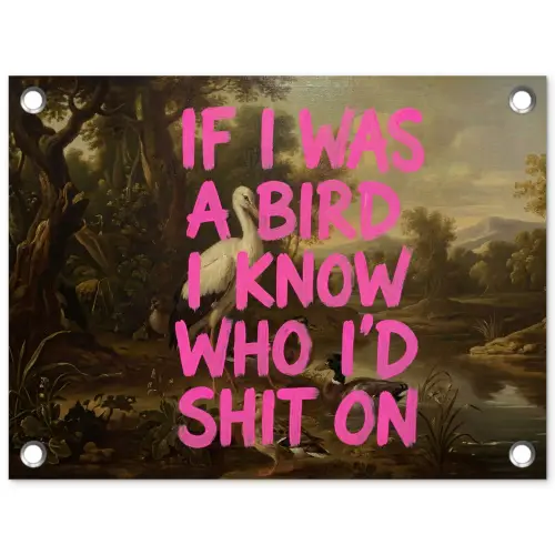 Klassiek - Humor - Roze tuinposter los doek klein -3d
