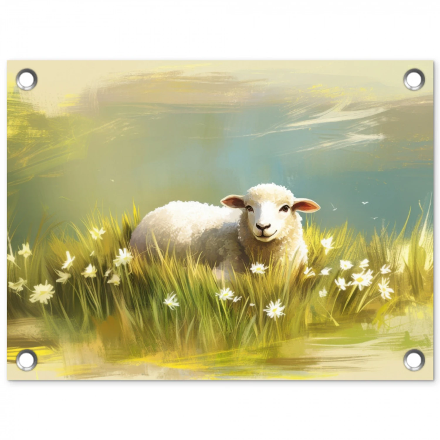 Schaap - Weide - Groen tuinposter los doek klein -3d