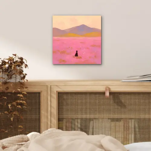Bloemenweide - Heuvels - Silhouet - Roze aluminium wit klein -sfeer3