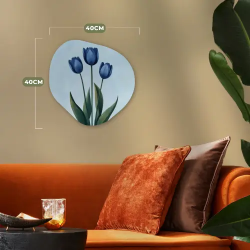 Tulpen - Blauw - Bladeren Wandcirkel Organisch Forex 3mm klein -sfeer3