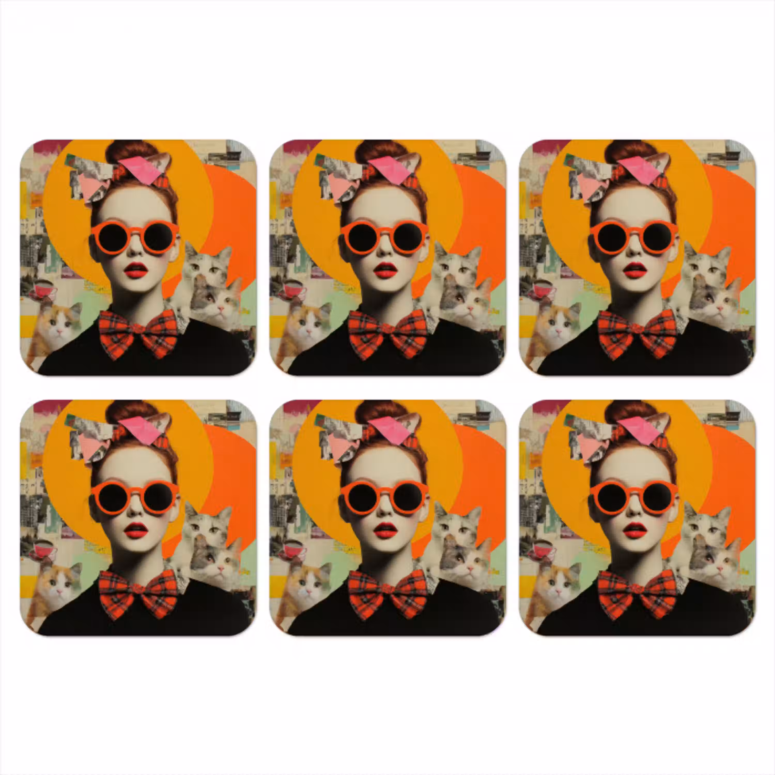Vrouw - Bril - Strik - Retro onderzetter kurk middel -3d