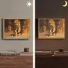 Tijger - Geschilderd - Oranje - Penseelstreken Light Box met batterij (Wandlamp) middel -sfeer3