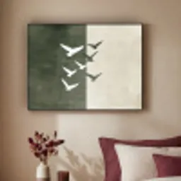 Japandi - Vogel - Groen Textielframe zwart klein -sfeer1