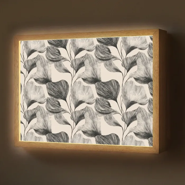 Botanisch - Bladeren - Zwart Light Box met batterij (Wandlamp) middel 907 -z3d_website