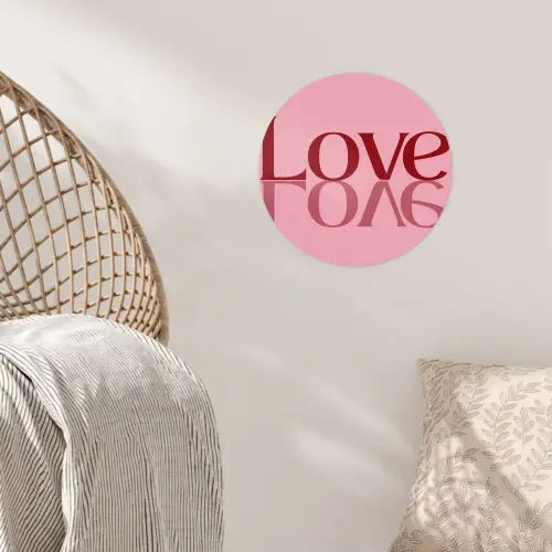 Love - Roze - Spiegeling Wandcirkel behangsticker klein -sfeer4