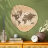 Wereldkaart - Beige - Bruin Wandcirkel Organisch Aluminium middel -sfeer2