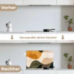 Vormen - Okergeel - Abstract keuken achterwand spatscherm klein -voor_na_DE