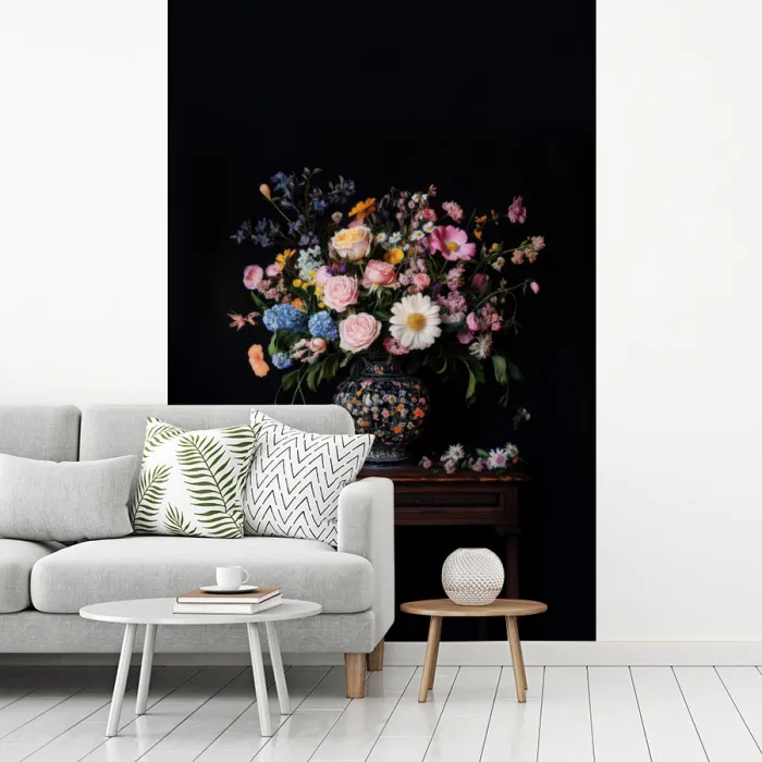Bloemenvaas - Hout - Bloemen - Boeket fotobehang vinyl groot -woonkamer