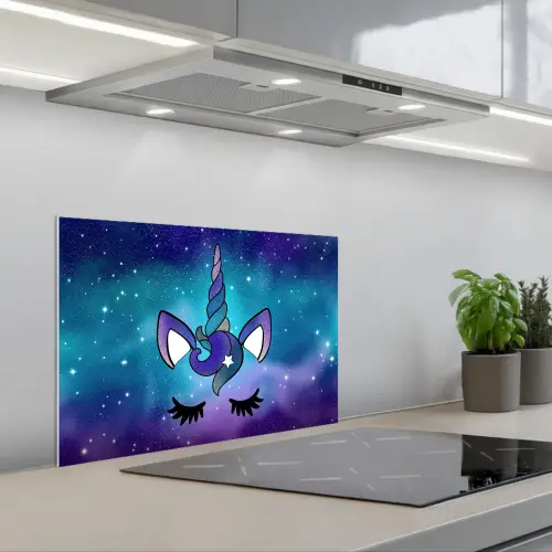 Eenhoorn - Sterrenhemel - Ster - Blauw keuken achterwand spatscherm klein -3d_schuin