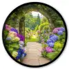Doorkijk - Poort - Hortensia - Bloementuin Fotolijst rond zonder passe partout klein -3d