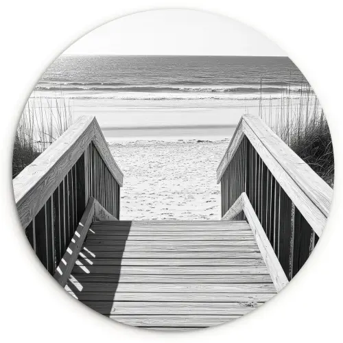 Loopbrug - Hout - Strand - Zee Wandcirkel plexiglas klein -3d