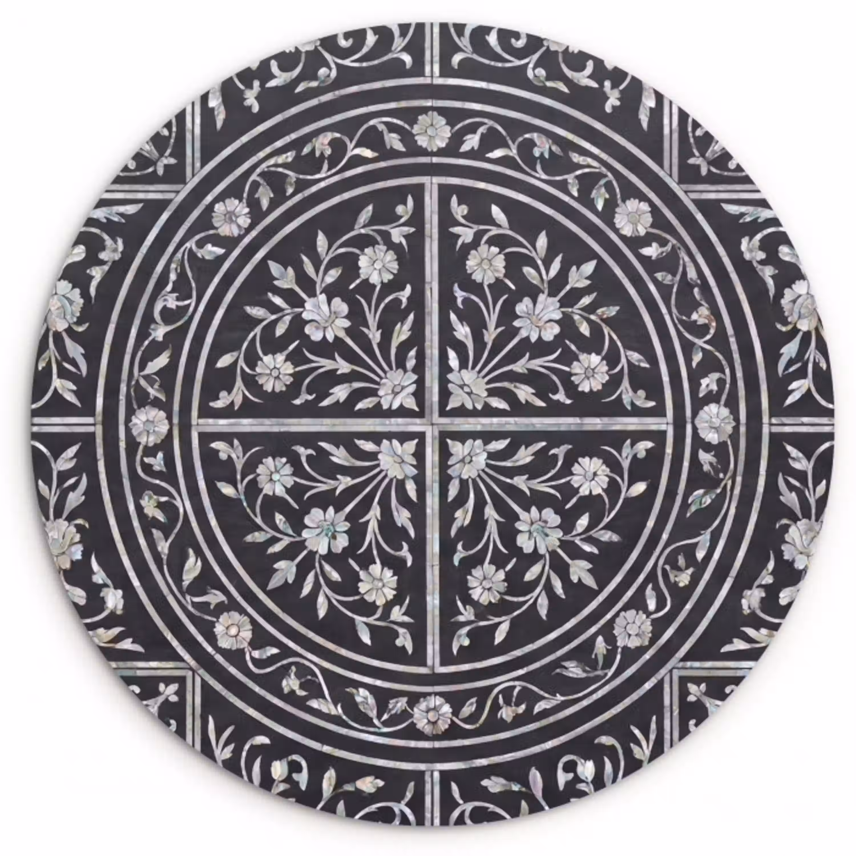 Patroon - Bloemmotief - Decoratie - Klassiek - Zwart Wandcirkel kunststof plaat 5mm dik klein -3d