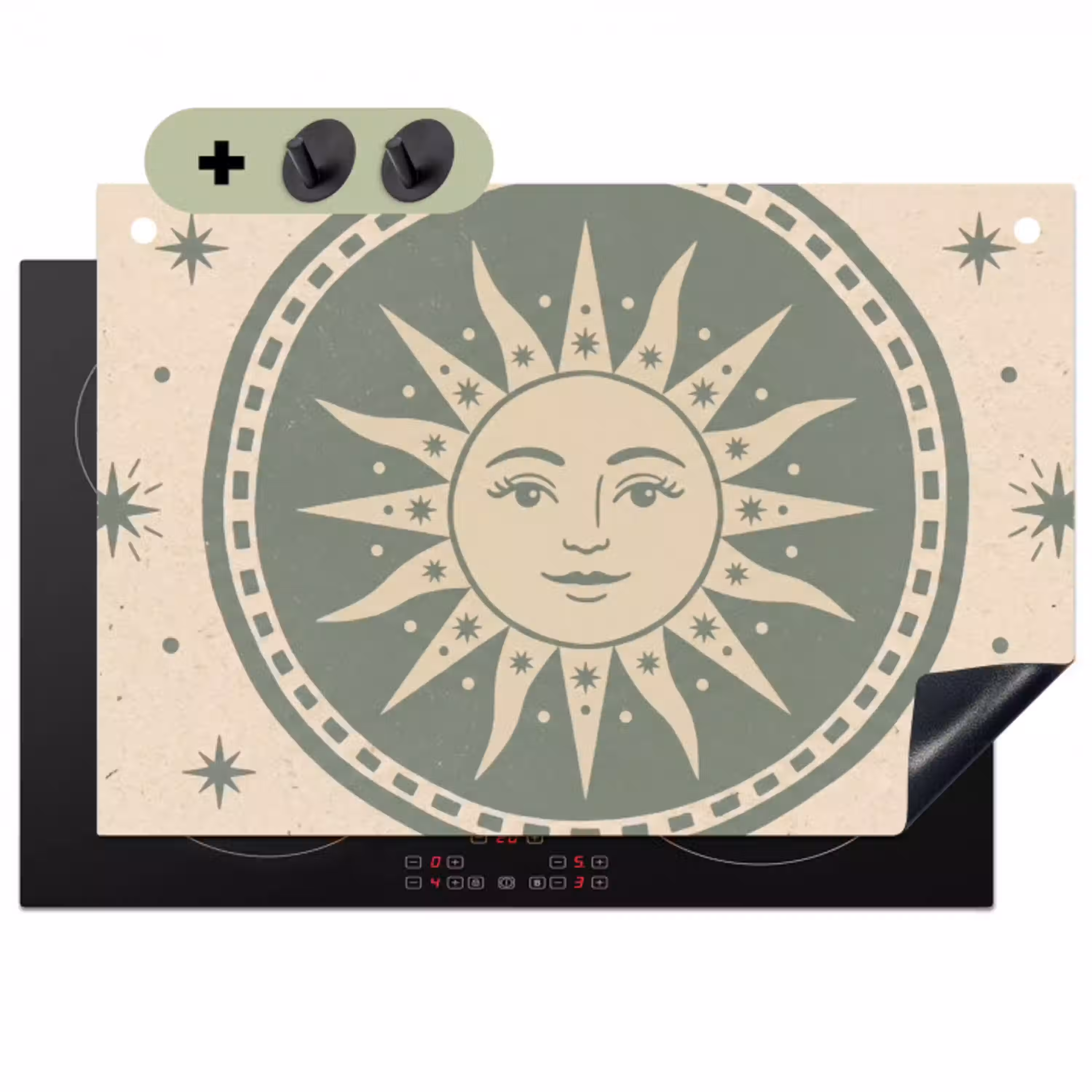Zon - Sterren - Astrologie - Vintage - Groen Inductie beschemer met haakjes klein -3d