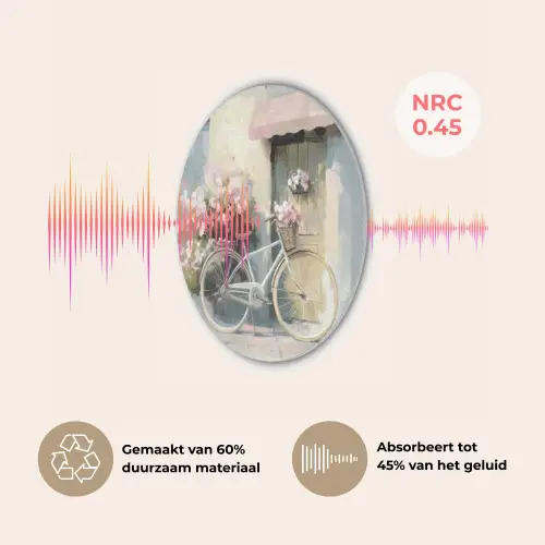 Fiets - Pastelkleuren - Bloemen Akoestische PET Vilt - Rond klein -USP_NL