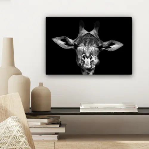 Giraffe - Portret - Dieren - Zwart - Wit canvas 2cm klein -sfeer6