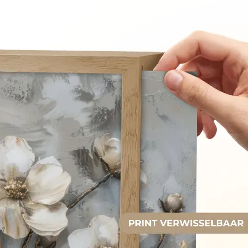 Bloemen - Wit - Grijs - Goud - Luxe Light Box met batterij (Wandlamp) middel -USP_websiteprintNL
