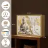 Boeddha - Bloem - Lotus - Wit - Goud - Zen Light Box met batterij (Wandlamp) middel -USP_websiteoverzichtNL
