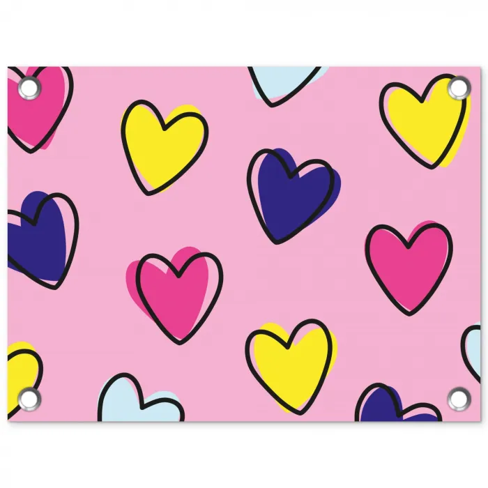 Hartjes - Valentijn - Patroon - Kleurrijk tuinposter los doek klein -3d