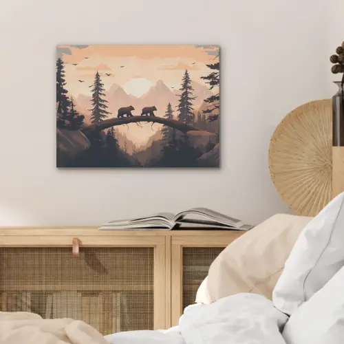 Beren - Bomen - Landschap - Zonsondergang PET vilt klein -sfeer3
