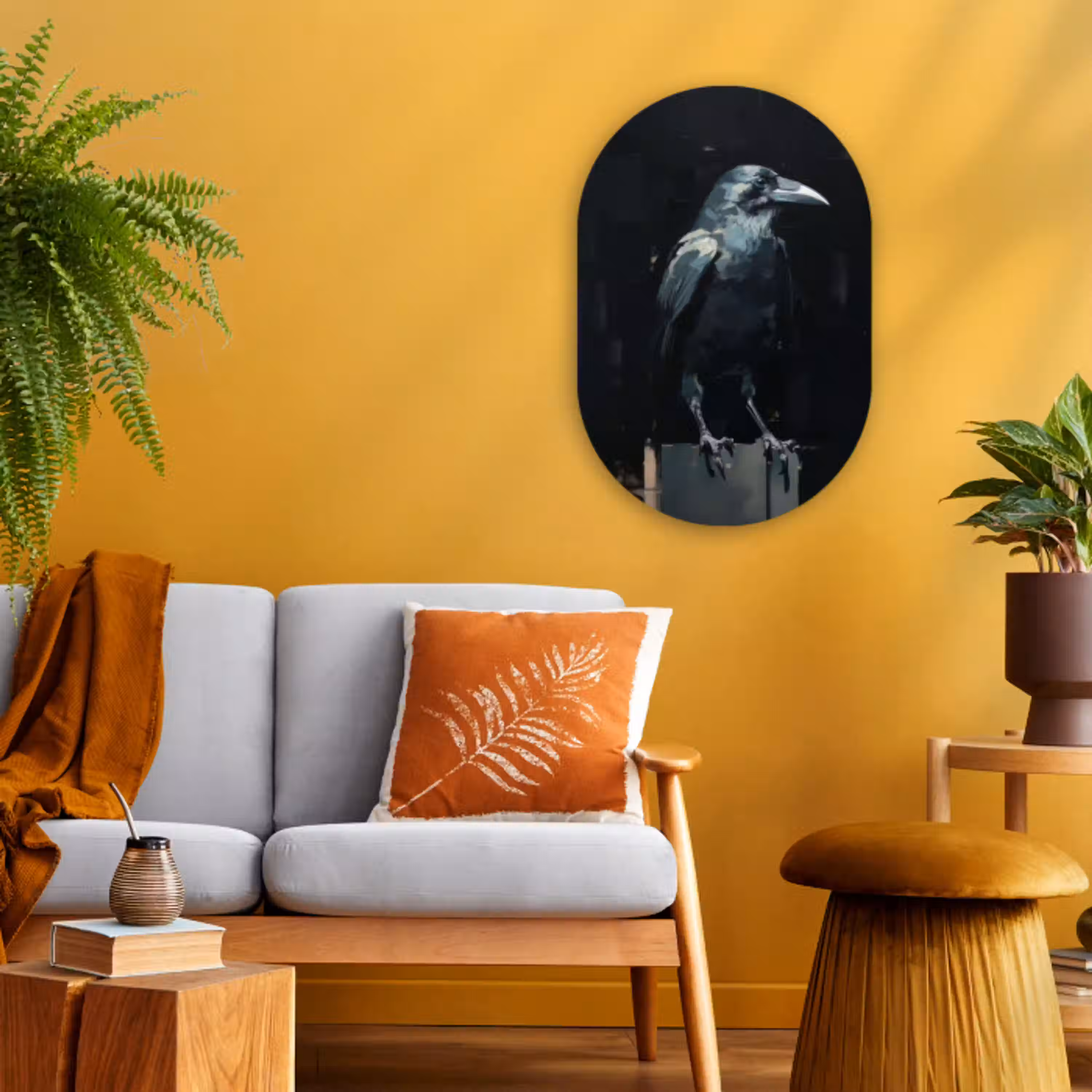 Raaf - Vogels - Zwart Wandcirkel Ovaal Forex klein -sfeer4
